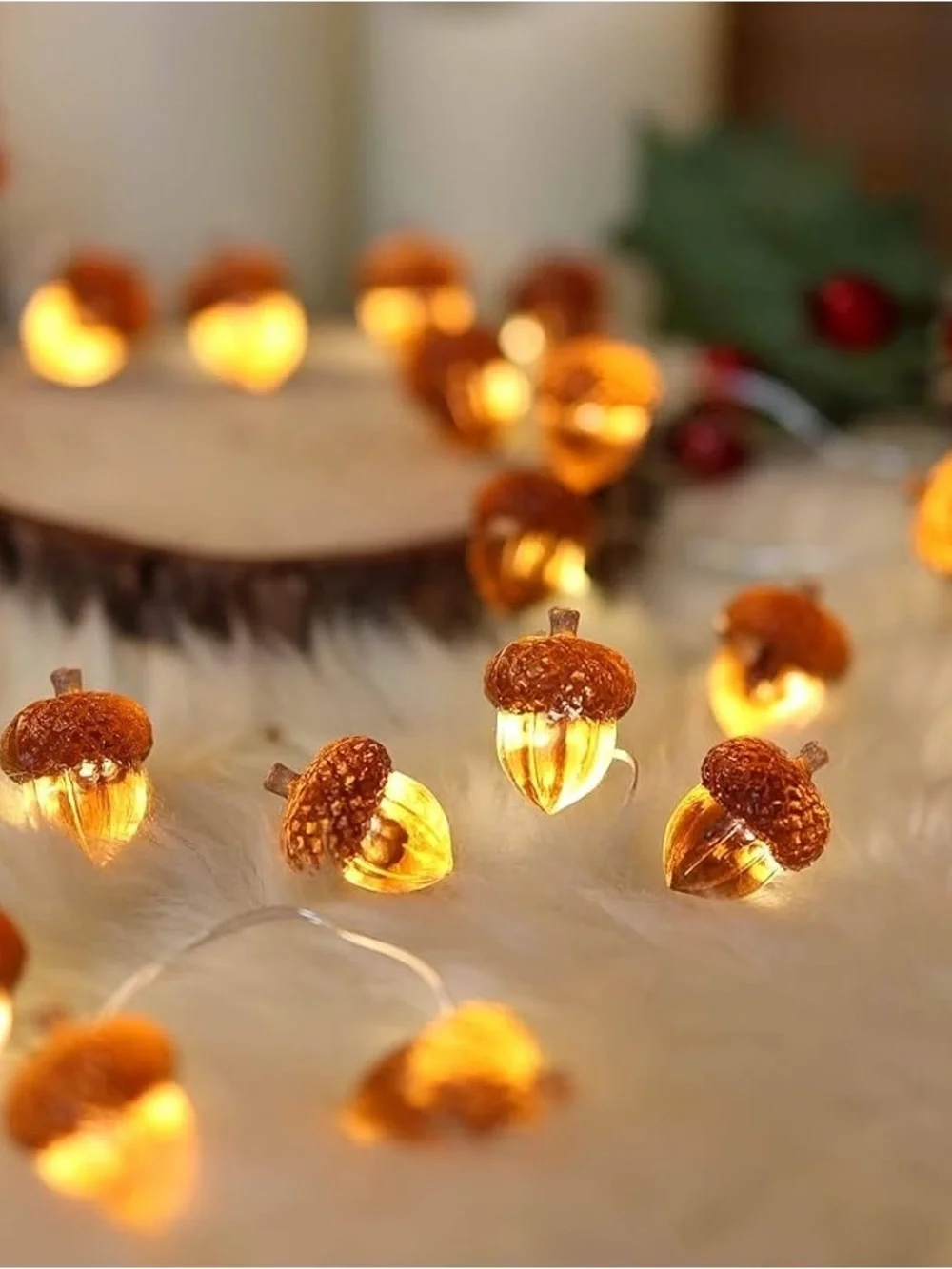 10 ft Autumn Acorn String Lights - Warm Amber Holiday Decor